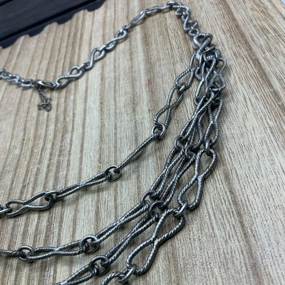 MONET Vintage Silver Tone Chain Multi-strand Statement Necklace